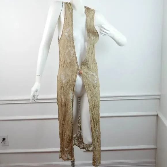 Vintage S M Lace Vest Longline Duster Shabby Chic Boho Hippy Festival Romantic - Picture 1 of 11